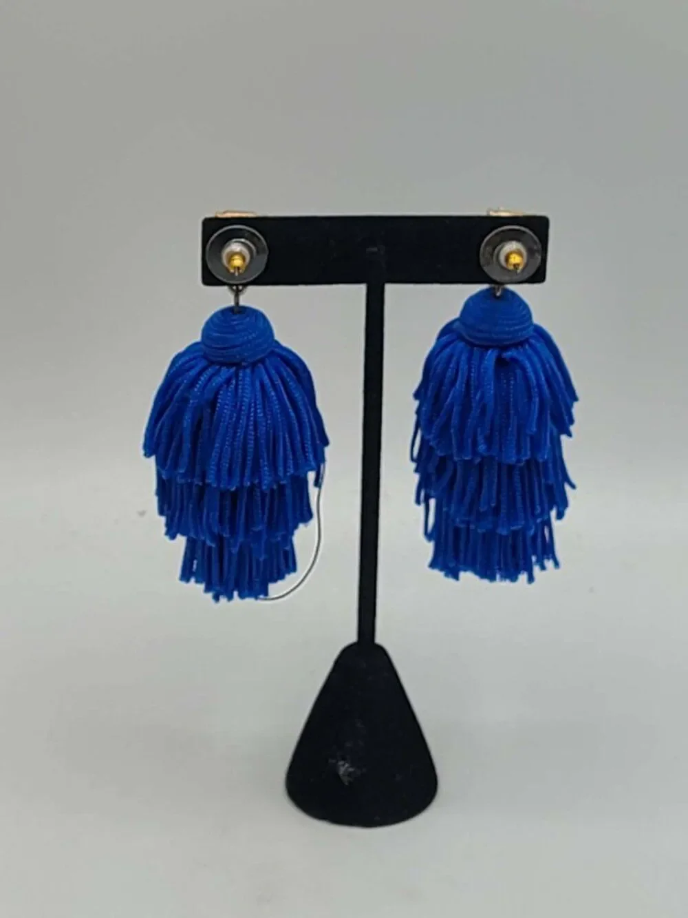 Layered Blue Thread Tassel Earrings